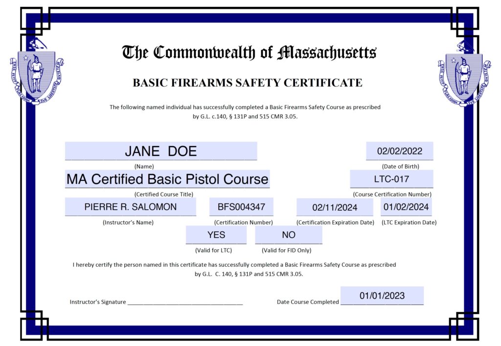 MA Certified Basic Pistol Course (LTC-017) - Salomon Firearms Training