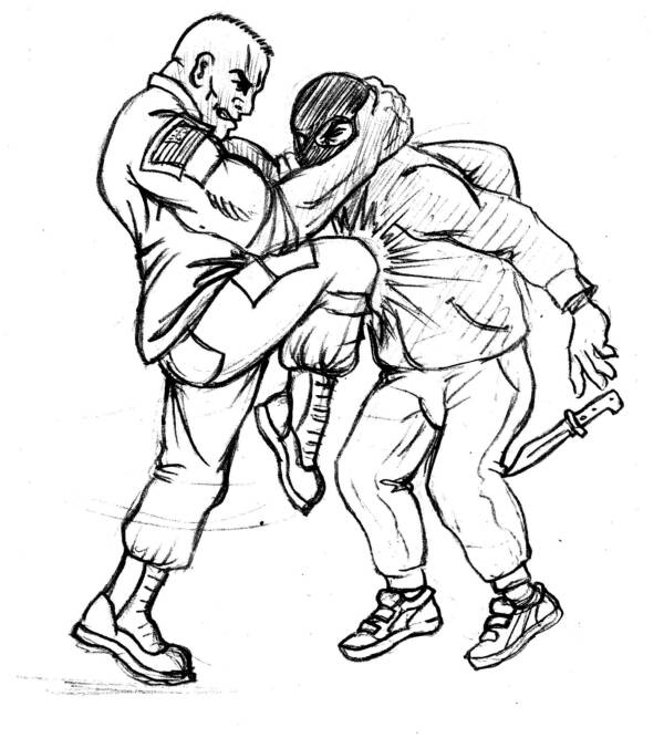 A drawing of two people fighting each other