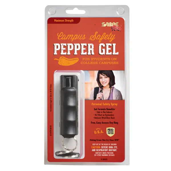 A package of pepper gel with a keychain.